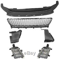 For VW Golf 15-17 MK7 GTI Style Front Bumper Cover LED Fog Mesh Grille Red Trim