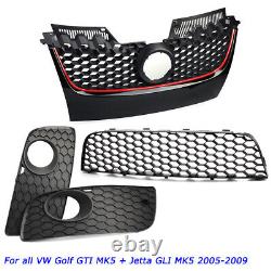 For VW Golf GTI MK5 Front Bumper Fog Light Grill + Lower Centre Mesh Grille Kit