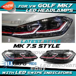 HEADLAMPS GOLF MK7 MK7.5 DRL BI XENON RED GTi DAYTIME RUNNING LIGHTS SEQUENTIAL